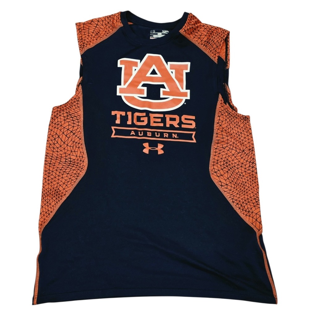 Under Armour Auburn Tigers HeatGear Sleeveless Shirt Men's Small Navy Orange